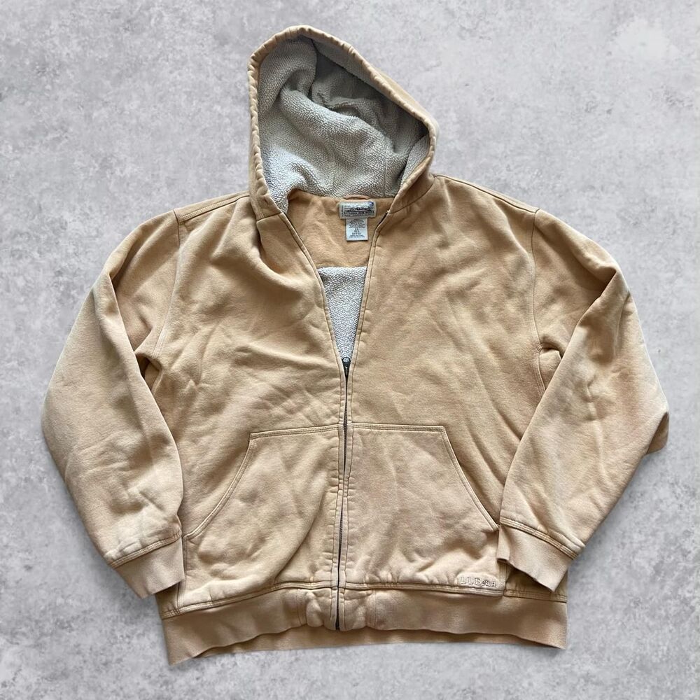 L.L. Bean Katahdin Iron Works Tan Sherpa Fleece Lined Full Zip Hoodie Men's L